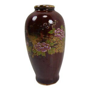 Vintage Japanese Style Pheasant 4.5" Mini Vase Brown,Gold Trim